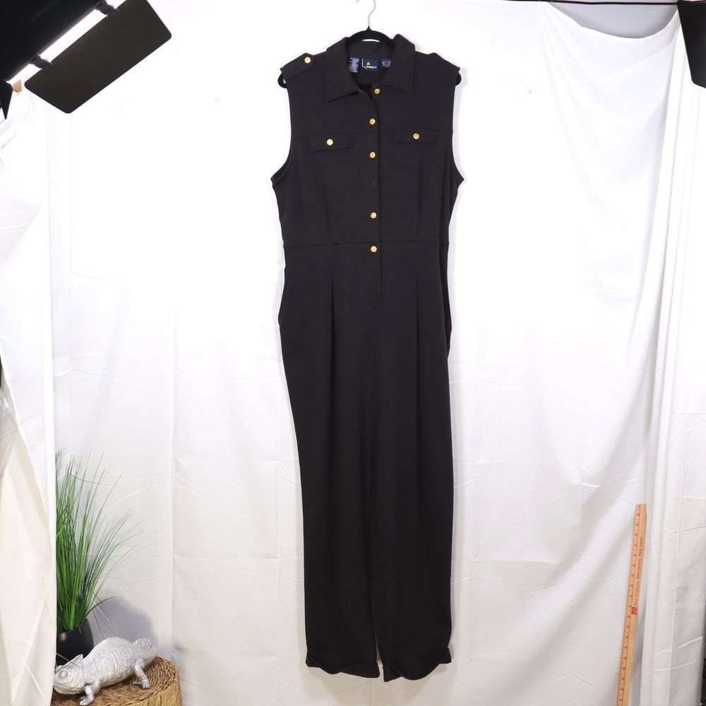 Lizsport Jumpsuit L Black Women Gold Button Utility Romper‎